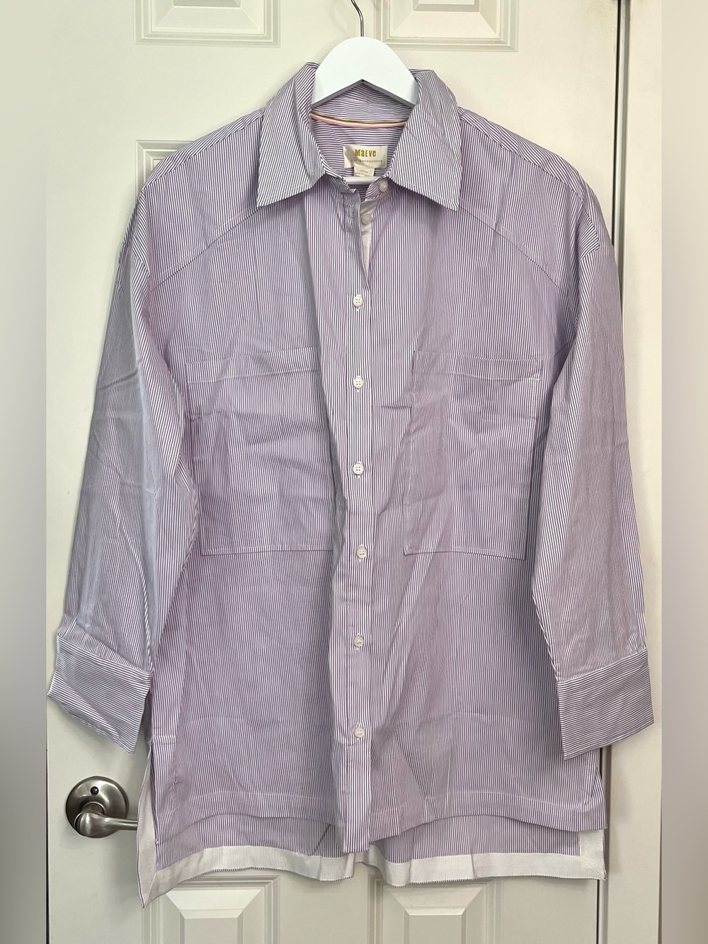 Maeve by Anthropologie Lilac Pinstripe Button Down Blouse NWT